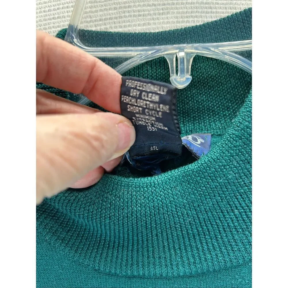 Lands’ End Men’s 100% Merino Wool Mock Neck Sweater Green Holiday L 42-44